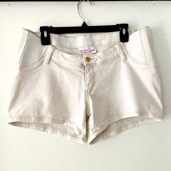 Isabel Maternity Ingrid & Isabel Cream Midi Shorts Size 10 Stretch 36" Waist - Picture 4 of 10